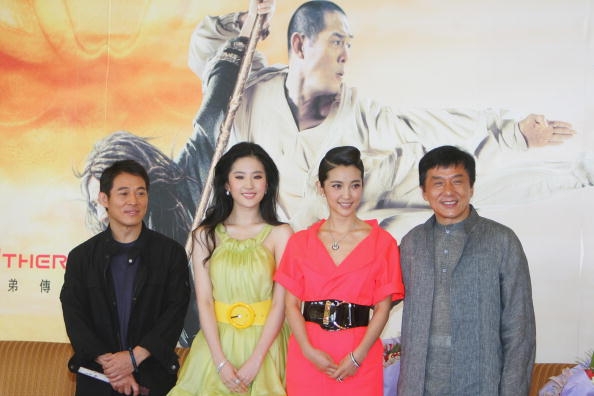 Actor Jet Li, actress Crystal Liu, actress Li Bingbing and actor Jackie Chan attend the news conference for 'The Forbidden Kingdom'