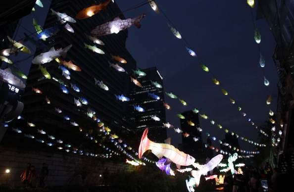 colorful lanterns light up Cheonggyecheon, the city centre, during the Seoul Lantern Festival 2013 