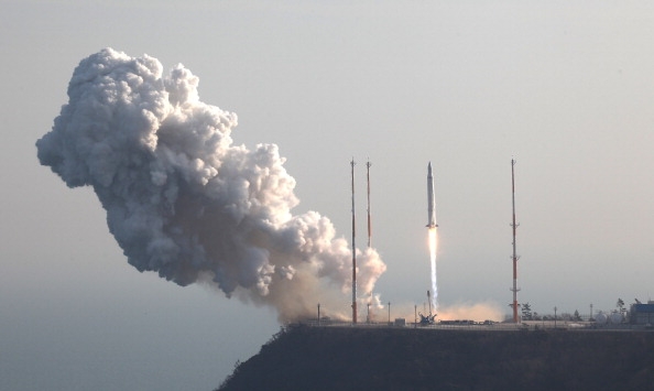 Handout image provided by the Korea Aerospace Research Institute shows KSLV-1 (Naro) rocket lifting off from the launch pad at Goheung Space Center. KARI recently released the ‘EAV-3’, an unmanned drone, in the stratosphere