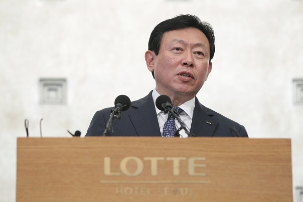 Shin Dong-Bin, the younger son of Lotte Group founder Shin Kyuk-Ho speaks during a press conference at the Lotte Hotel on August 11, 2015 in Seoul, South Korea