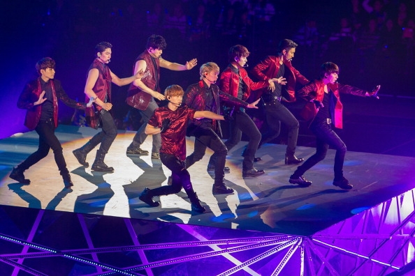 South Korean boy band Super Junior performs live at the Cotai Arena in The Venetian in Macau.