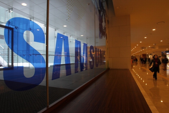 The Samsung logo is displayed at the company's headquarters in Seoul, South Korea